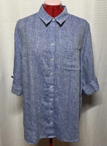 Chicos Women's No Iron Blue Linen Button-Down Shirt 3P U.S. Size 16P - Picture 1 of 9
