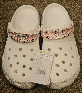 Crocs White American Paisley Floral Classic Platform Boho Clogs Shoes Size 10 - Picture 1 of 4