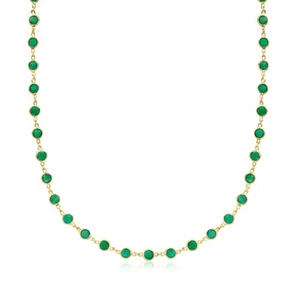 8.00 ct. t.w. Bezel-Set Emerald Necklace in 18kt Gold Over Sterling. 20 inches - Picture 1 of 2