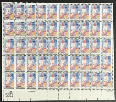 Vintage Christmas Crayon Santa .20 Stamps Pane 50 Scott # 2108 Mint NH Postage - Image 1 of 4
