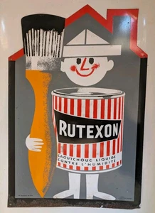 RARE VINTAGE PAINT SHOP ADVERTISING SIGN - RUTEXON - Metal French Mid Century - Picture 1 of 20