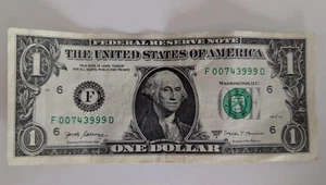 One Dollar Bill FANCY SERIAL NUMBER starts w/ 007 JAMES BOND USD Currency $1.00 - Picture 1 of 2