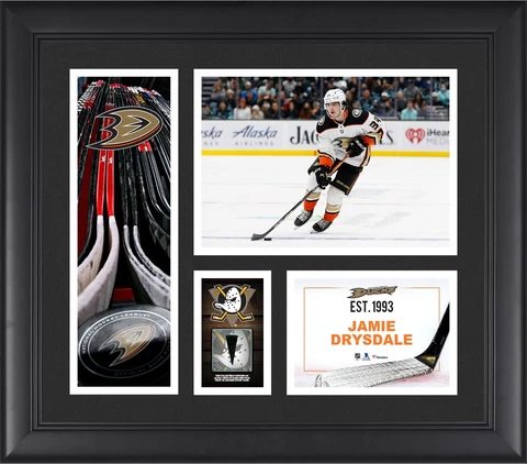 Jamie Drysdale Anaheim Ducks FRMD 15" x 17" Collage with a Piece of GU Puck Cover