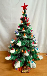 VTG Ceramic Glazed Christmas Tree W/Snow Tips Hand PaintedToy Base 93 Lights 23" - Picture 1 of 21