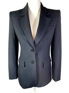 Zara Navy Blue Pinstripe Fitted Blazer Size XS #8712/612 - Picture 1 of 10