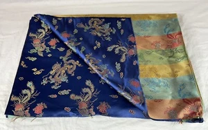 Chinesischer Drache Hahn Stoff Satin Damast Jacquard blau gold 5 Jahre x 45 Zoll - Bild 1 von 4