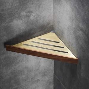 Abloh Luxury Corner Shelf Wooden Walnut & Gold
