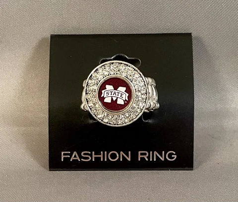 Mississippi State Bulldogs Circular Silver Tone Fashion Stretch Ring New NCAA Cover