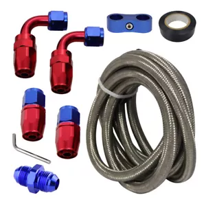 10FT AN6 Edelstahl Geflecht Kraftstoffleitung + Schlauchende Fitting Kit Silber - Picture 1 of 10