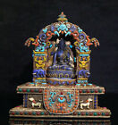 9.8 " Tibet Buddhism Silver Inlay Turquoise Gem Shakyamuni Buddha Shrines Tangka