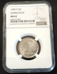 1999-P- CONNECTICUT STATE QUARTER NGC MS 63 C- NGC CHARTS (B) - Picture 1 of 5