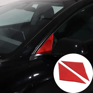 Red Carbon Fiber A Pillar Triangle Panel Sticker Trim For Tesla Model 3 2023-24 - Picture 1 of 19