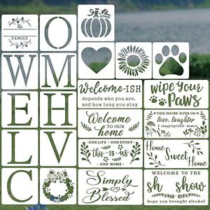 22 Pieces Large Letter Welcome Stencils for Painting on Wood, Reusable Farmho...