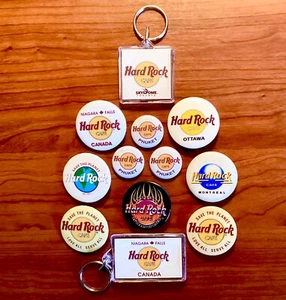 HARD ROCK CAFE KEYCHAINS & BUTTONS COLLECTION 12 PIECE LOT - Picture 1 of 11