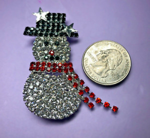 New Kirks Folly Snowman Christmas Pin Crystals Red Scarf Black Hat