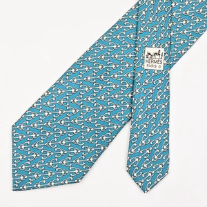 Hermes Tie Silk Necktie 5358 OA Anchor Striped on Bright Blue - Imagen 1 de 6