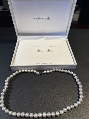 Belk Silverworks Grey Cultured Pearl Necklace And Earring Set  - Image 1 of 2