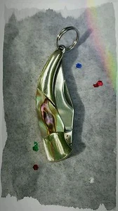 Mini Pocket Knife 1" Stainless Steel Abalone Handle Miniature, Tear Drop Design - Picture 1 of 5
