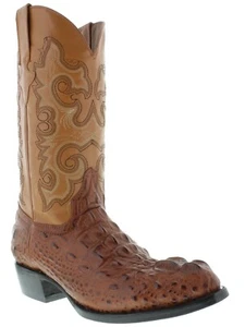 Herren Cognac Cowboystiefel Echtleder Druck Krokodil Kopf geschnitten Western runde Zehenpartie - Bild 1 von 5
