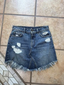 7 For All Mankind Skirt Womens 25 Blue Distressed Denim Raw Hem Mini Casual - Picture 1 of 5