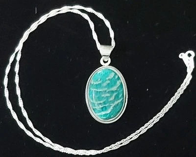 New Sterling Silver & Amazonite Pendant with Sterling Silver Chain - Image 1 of 4