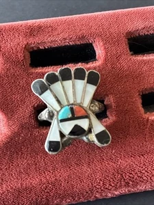 Vintage Zuni inlay Sun Face Kachina Ring Sz 9.75 - Picture 1 of 4