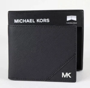 MICHAEL KORS MEN JET SET GENUINE BLACK LEATHER SLIM BILLFOLD WALLET, NIB - Picture 1 of 4