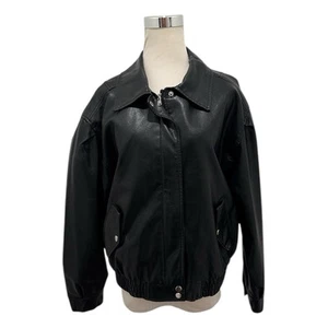 Wild Fable Damen schwarze Kunstleder Bomber Motorrad Jacke Größe L - Bild 1 von 7