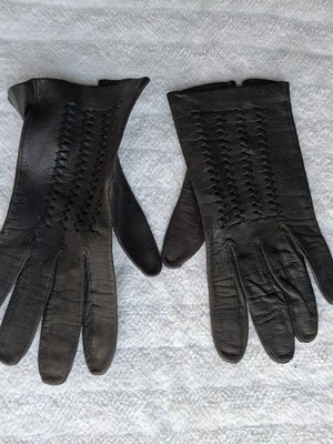 Genuine Leather Gloves Black Size 7 Vintage - Image 1 of 4
