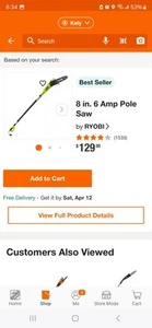 Ryobi RY43161 8 Inch Chain 6 Amp Electric Corded Pole Saw - Picture 1 of 6