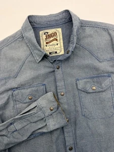JNCO Shirt Mens Large Blue Long Sleeve Check Pocket Snap Button Up Long Sleeve - Picture 1 of 11