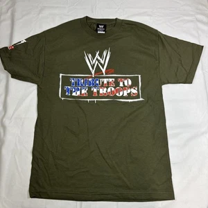 WWE T Shirt Men’s Large Tribute To The Troops 2005 Green Vintage Red White Blue - Picture 1 of 6