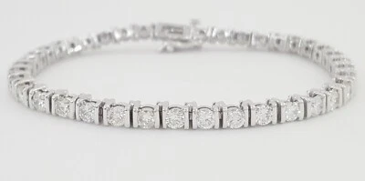 Brazalete de tenis redondo de diamantes brillantes conjunto de barras de 5 quilates de oro blanco de 14 quilates de 7" Foto 1 de 4