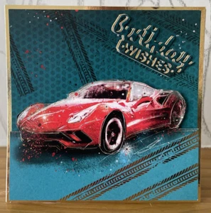 Handmade 5"x5" Sports Car Themed Card "Birthday Wishes" Motor Racing - Picture 1 of 4