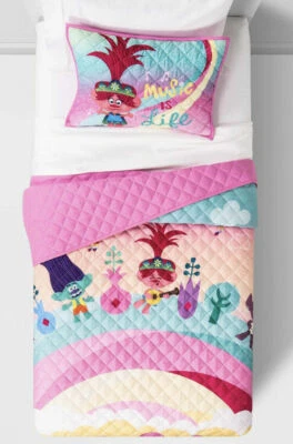 Juego de edredón y farsa reversible Trolls World Tour 2 piezas DOBLE Foto 1 de 3