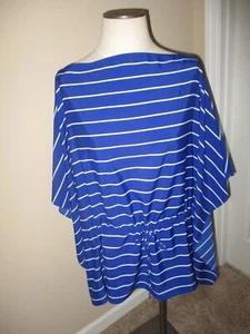 Ladies American Living Blue White Striped Batwing Blouse Size L/XL - Picture 1 of 4