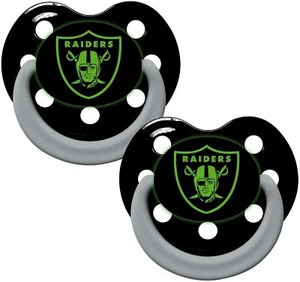 Las Vegas Raiders GLOW IN THE DARK Baby Infant Pacifiers NEW 2 Pack Great Gift - Picture 1 of 1