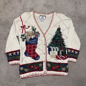 Tiara Suéter Mujer Pequeño Crema Navidad Gato Medias Árbol Caridgan De Colección C5 - Imagen 1 de 4