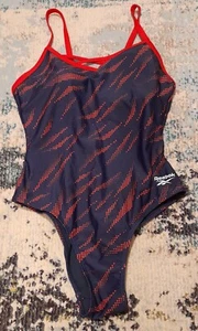 Traje de baño de una pieza Reebok para mujer talla M azul rojo deshuesado playa vacaciones natación - Imagen 1 de 4