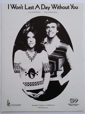 1972 I Won't Last A Day Without You Carpenters Cover Photo Piano Vocal Guitar - Image 1 of 3