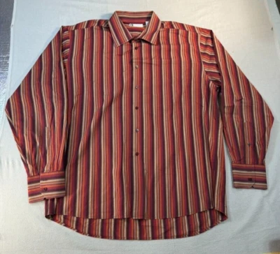 Bachrach Dress Shirt XXL Maroon Orange Striped Long Sleeve Button Up Mens - Image 1 of 4