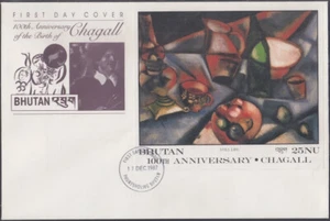 BHUTAN Sc # 627 S/S FDC von CHAGALL GEMÄLDE "STILLLEBEN" - Bild 1 von 1