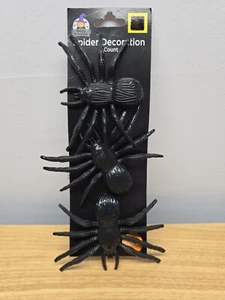 Stick-on Halloween Decoration 3 Scary Black Plastic Spiders - Picture 1 of 3