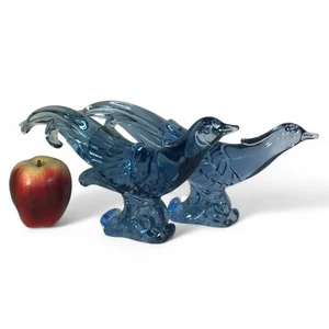 Pair of C. 1940s Paden City Glass Aquamarine Blue Pheasant - Picture 1 of 8