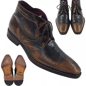 Mezlan Spain Antiqued Brown Gloss Leather Chukka Boots Mens 12 Dress Ankle Shoes - Picture 1 of 13