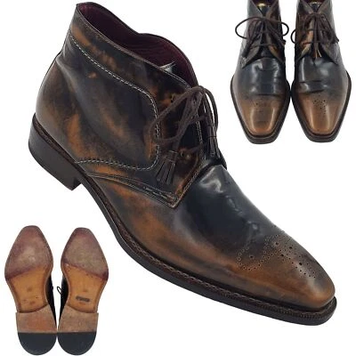 Mezlan España Antigüedades Marrón Brillo Cuero Chukka Botas Hombres 12 Vestido Zapatos al Tobillo Foto 1 de 4