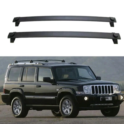 Подходит для 2006-2010 Jeep Commander поперечная штанга багажники на крышу 2 шт черный алюминий - Изображение 1 из 4