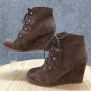 Madden Girl Boots Womens 9 W Gaylee Lace Up Wedge Ankle Bootie Brown Fabric - Picture 1 of 16