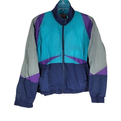 Vintage Athletic Works Multicolor Full Zip Mock Neck Windbreaker Jacket Large - Image 1 of 3