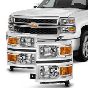 FOR 14-15 CHEVY SILVERADO 1500 CHROME HOUSING AMBER CORNER HEADLIGHTS HEAD LAMP - Picture 1 of 16